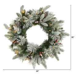 Christmas Wreaths>Kirklands Home Flocked Evergreen and Mixed Berry LED Wreath