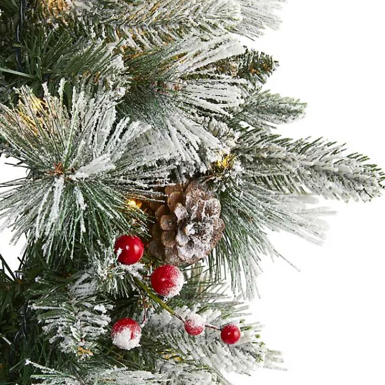 Christmas Wreaths>Kirklands Home Flocked Evergreen and Mixed Berry LED Wreath