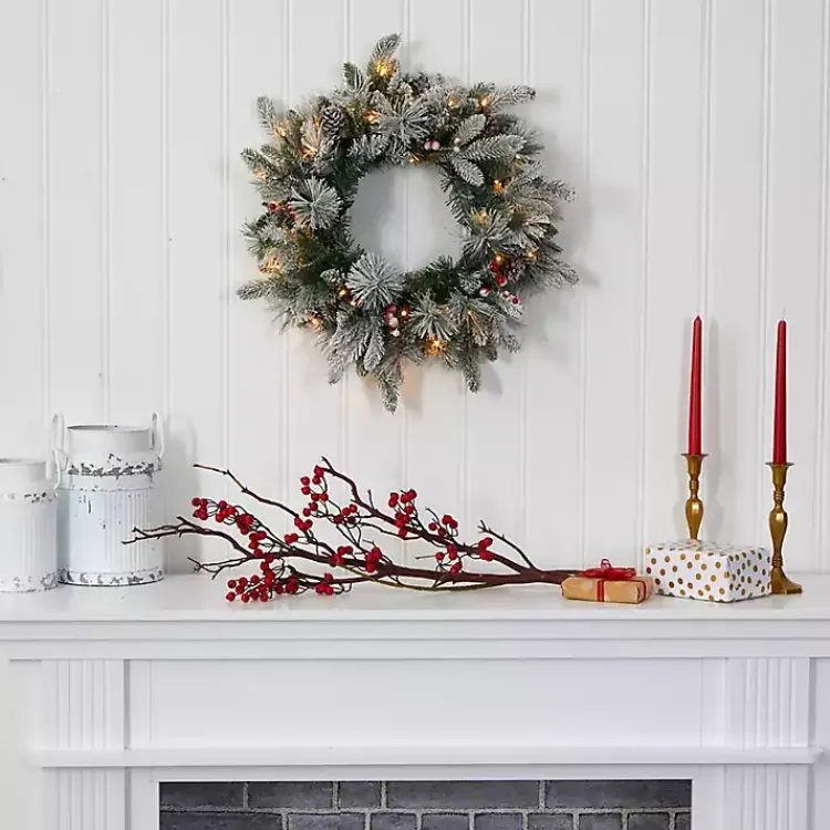 Christmas Wreaths>Kirklands Home Flocked Evergreen and Mixed Berry LED Wreath