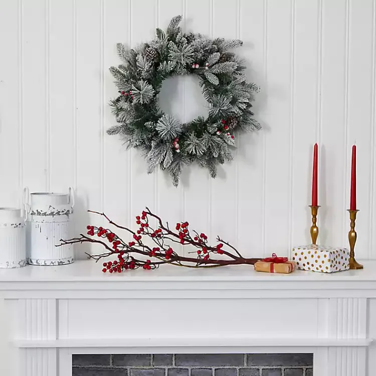 Christmas Wreaths>Kirklands Home Flocked Evergreen and Mixed Berry LED Wreath