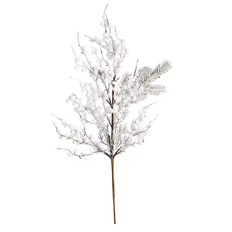 Stems & Bouquets>Kirklands Home Flocked Holly Berry Stems, Set of 3 White