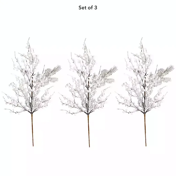 Stems & Bouquets>Kirklands Home Flocked Holly Berry Stems, Set of 3 White
