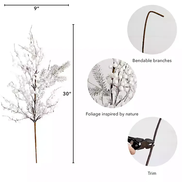 Stems & Bouquets>Kirklands Home Flocked Holly Berry Stems, Set of 3 White