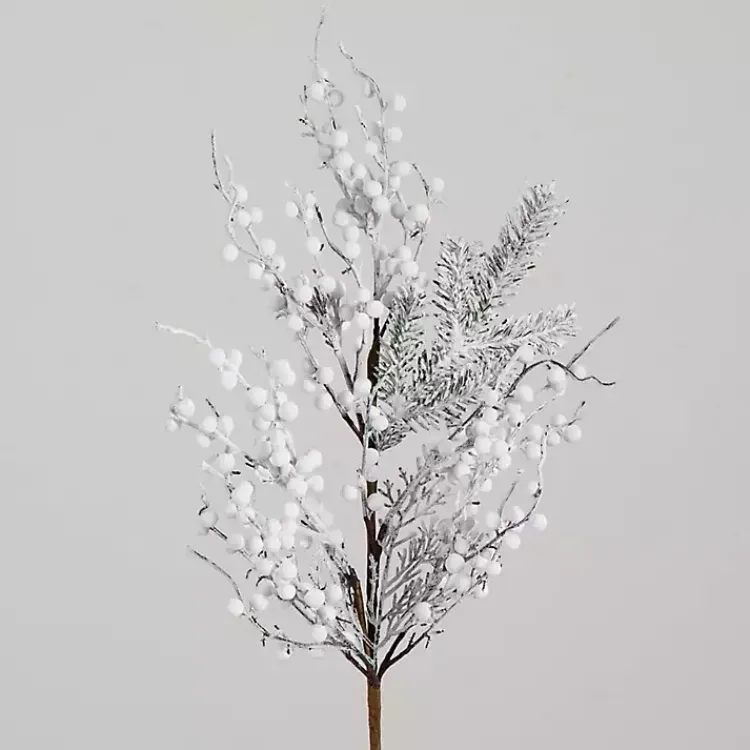 Stems & Bouquets>Kirklands Home Flocked Holly Berry Stems, Set of 3 White