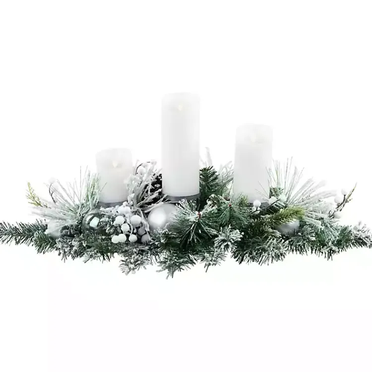Arrangements & Greenery>Kirklands Home Flocked Pine and Ornament Candle Centerpiece