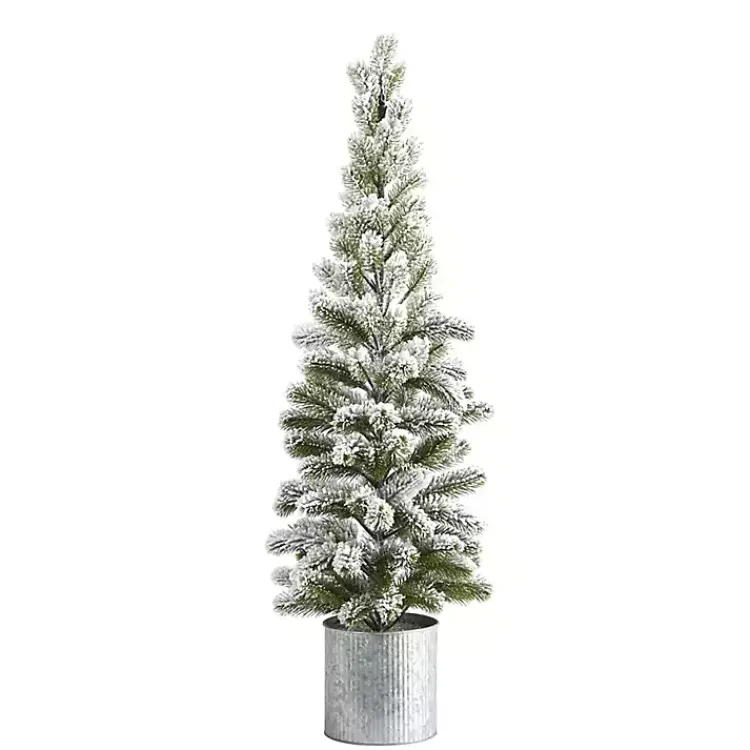 Christmas Arrangements & Garland>Kirklands Home Flocked Pine Tree in Tin Can Planter