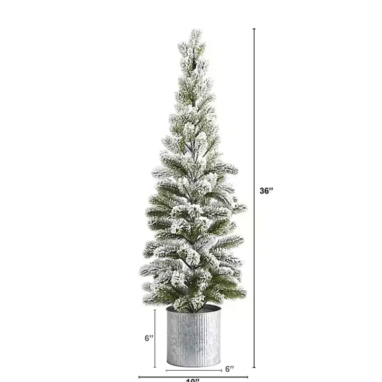 Christmas Arrangements & Garland>Kirklands Home Flocked Pine Tree in Tin Can Planter