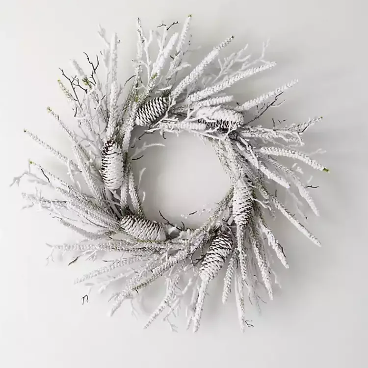 Christmas Wreaths>Kirklands Home Flocked Twig and Pinecone Christmas Wreath