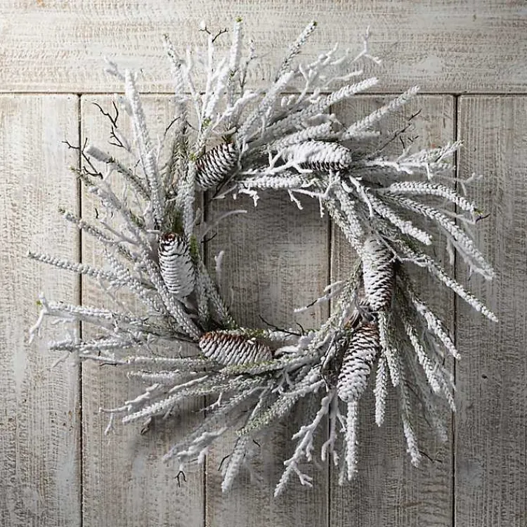 Christmas Wreaths>Kirklands Home Flocked Twig and Pinecone Christmas Wreath