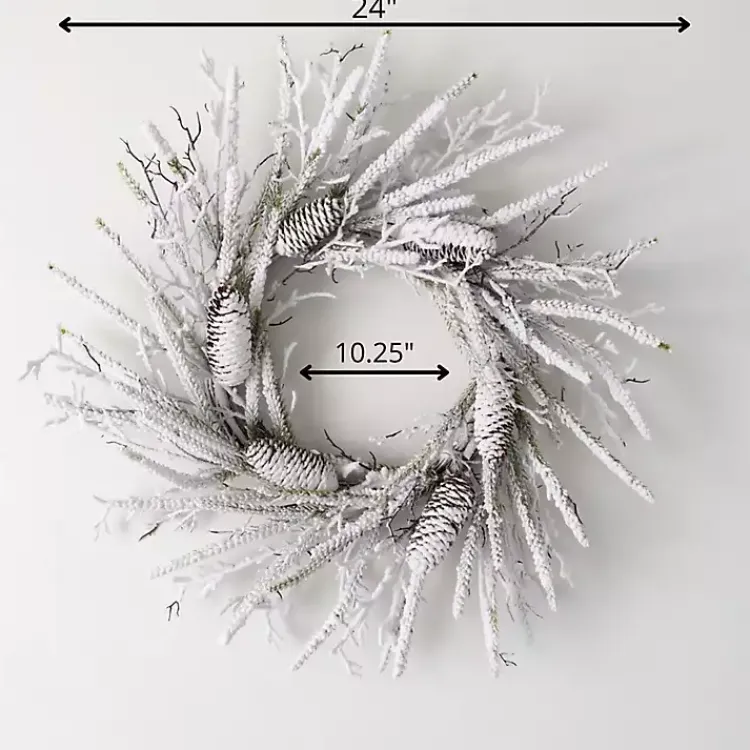 Christmas Wreaths>Kirklands Home Flocked Twig and Pinecone Christmas Wreath