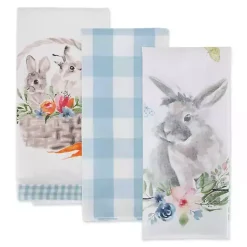 Easter Decorations>Kirklands Home Floral and Easter Bunnies Dish Towels, Set of 3