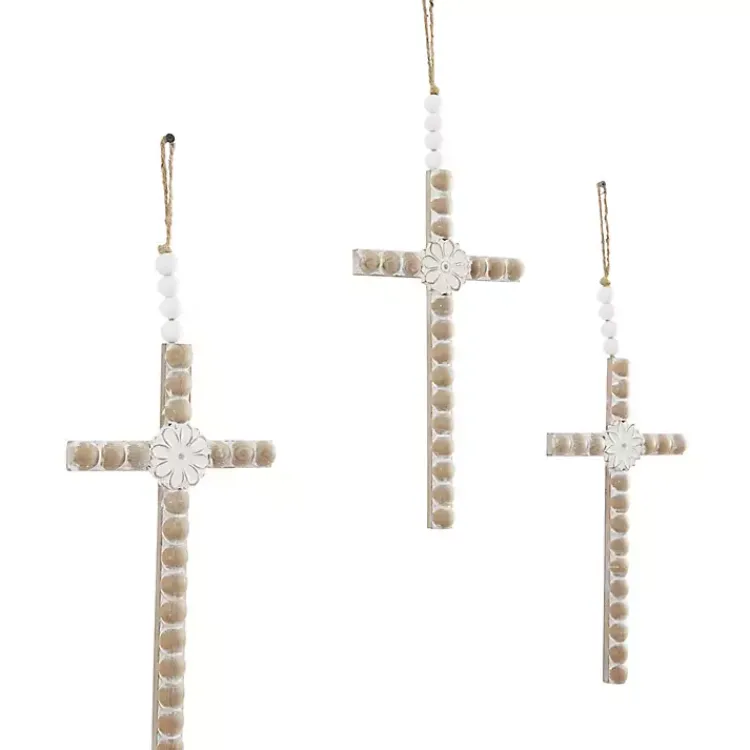 Kirklands Home Floral Beaded Wood Cross Wall Plaques, Set of 3 Hot