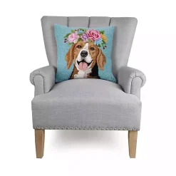 Pillows>Kirklands Home Floral Beagle Hooked Throw Pillow Blue