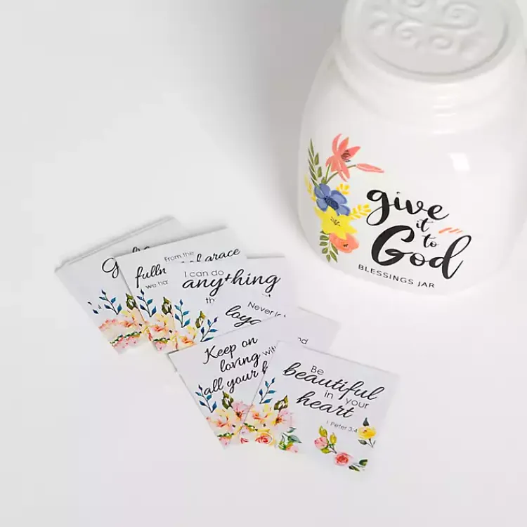 Decorative Bowls & Jars>Kirklands Home Floral Ceramic Blessings Jar White