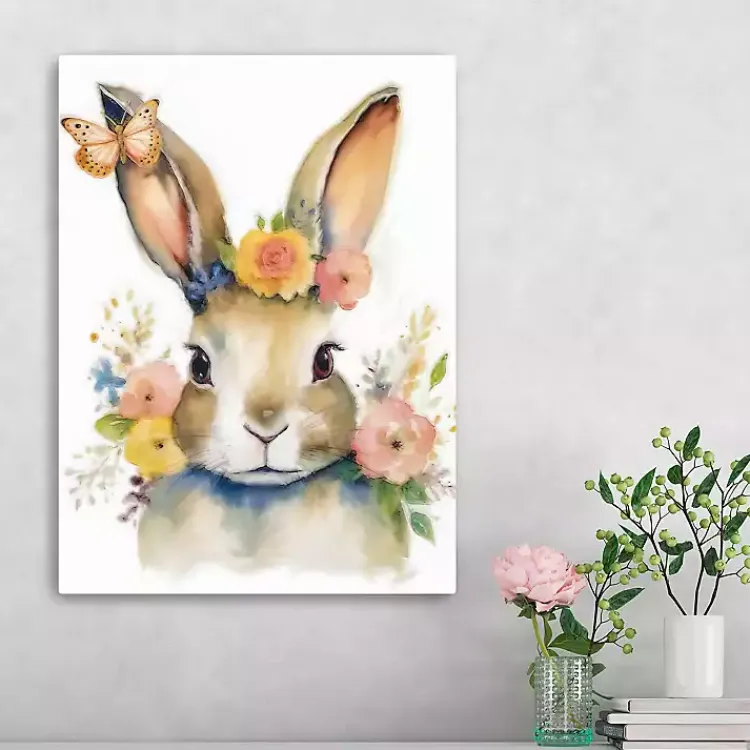Easter Decorations>Kirklands Home Floral Easter Bunny Canvas Art Print