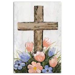 Easter Decorations>Kirklands Home Floral Easter Cross Canvas Art Print Multi