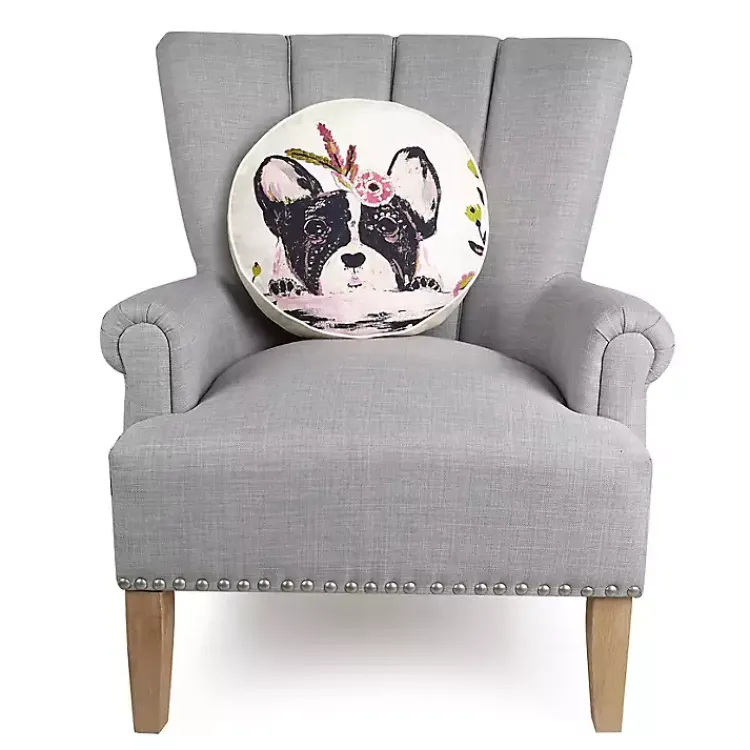 Pillows>Kirklands Home Floral Frenchie Embroidered Round Pillow