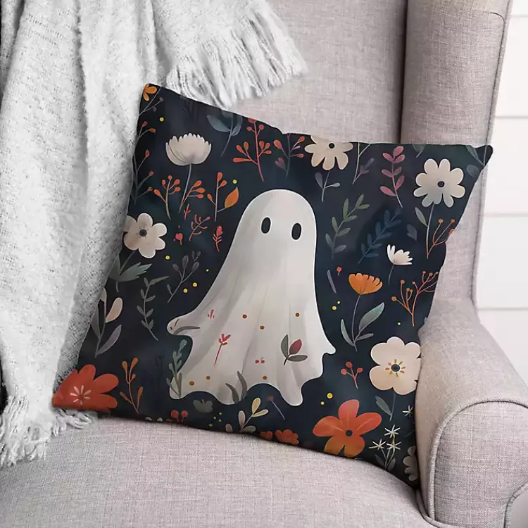 Halloween>Kirklands Home Floral Ghost Throw Pillow