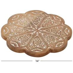 Kirklands Home Floral Wood Lazy Susan Cake Stand Brown Clearance