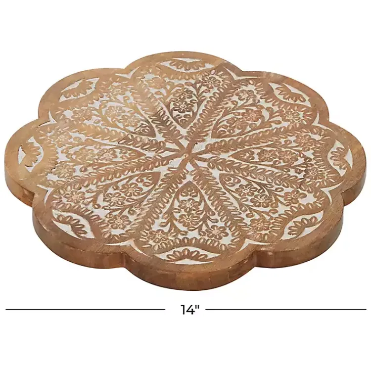 Kirklands Home Floral Wood Lazy Susan Cake Stand Brown Clearance