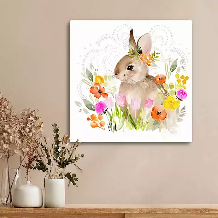 Easter Decorations>Kirklands Home Flowers & Bunny Canvas Art Print