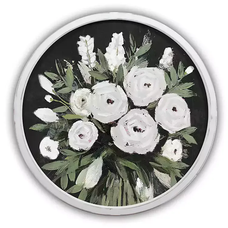 Kirklands Home Flowers on Black Background White Framed Art Print Clearance