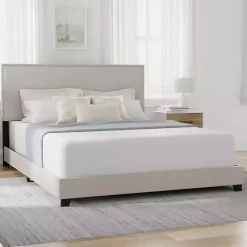 Kirklands Home Fog Upholstered Nailhead Trim Queen Bed Gray Discount