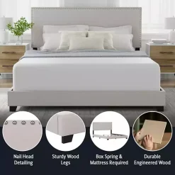 Kirklands Home Fog Upholstered Nailhead Trim Queen Bed Gray Discount