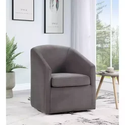 Kirklands Home Fog Velvet Swivel Barrel Accent Chair Gray Outlet