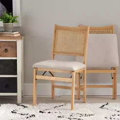 Kirklands Home Folding Rat Cane Back Cushioned Chair Tan Best