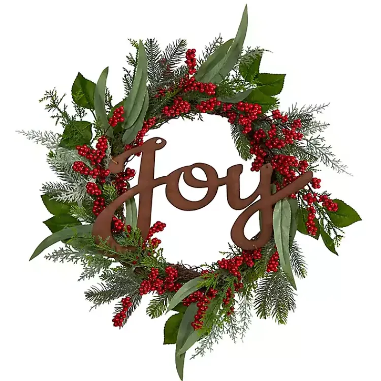 Christmas Wreaths>Kirklands Home Foliage and Red Berry Joy Wreath
