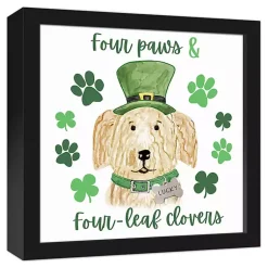 St Patricks Day Decorations>Kirklands Home Four Paws and Clovers Framed Canvas Art Print