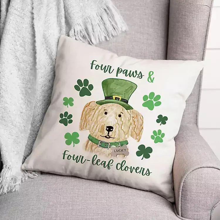 Pillows>Kirklands Home Four Paws Four-Leaf Clovers Indoor/Outdoor Pillow Green