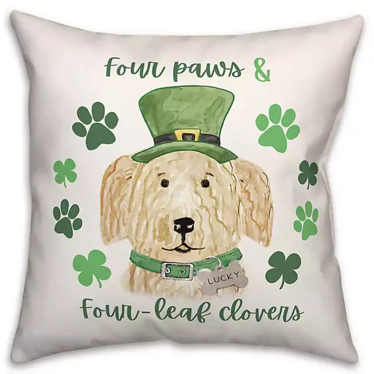 Pillows>Kirklands Home Four Paws Four-Leaf Clovers Indoor/Outdoor Pillow Green