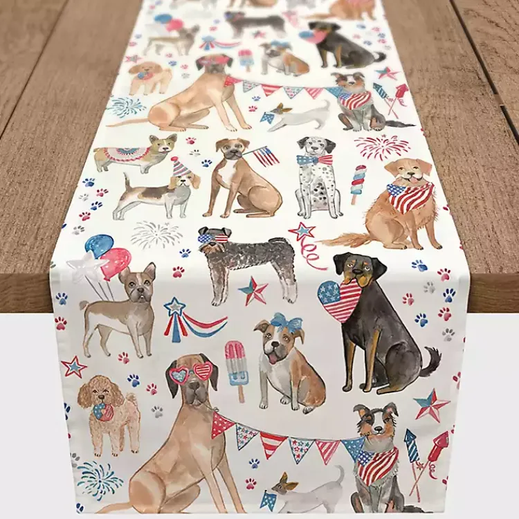 Kirklands Home Fourth of July Patriotic Pups Table Runner, 72 in. Sale