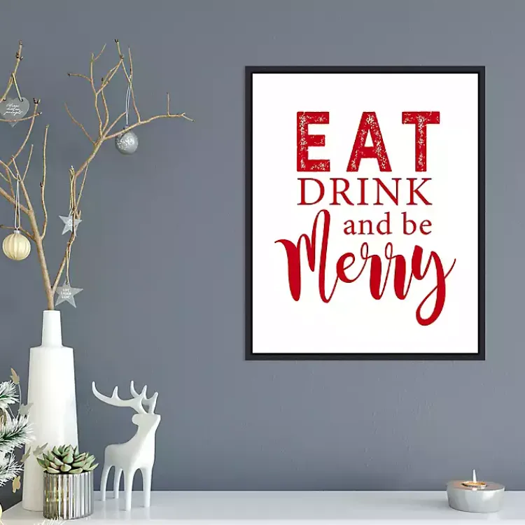 Christmas Art & Wall Decor>Kirklands Home Framed Eat Drink Merry Christmas Canvas Art Print