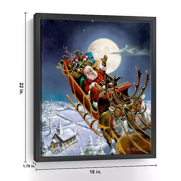 Christmas Art & Wall Decor>Kirklands Home Framed Santa on His Sleigh Giclee Canvas Art Print Multi