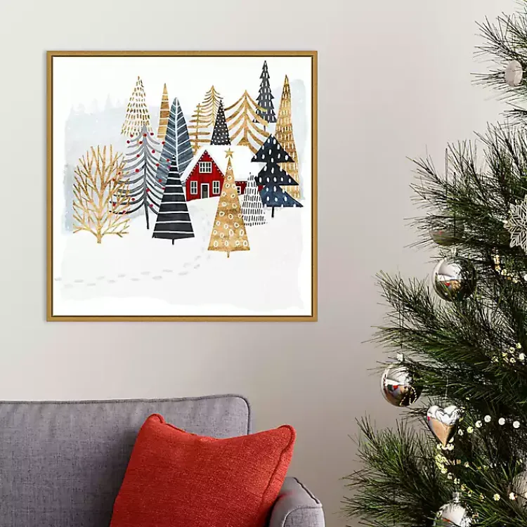 Christmas Art & Wall Decor>Kirklands Home Framed Winter Landscape Christmas Canvas Art Print