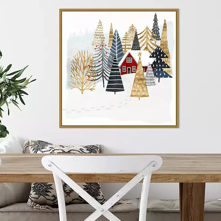 Christmas Art & Wall Decor>Kirklands Home Framed Winter Landscape Christmas Canvas Art Print