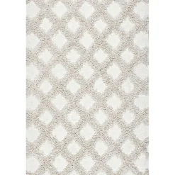 Kirklands Home Francis Diamond Shaggy Area Rug, 4x6 White Discount