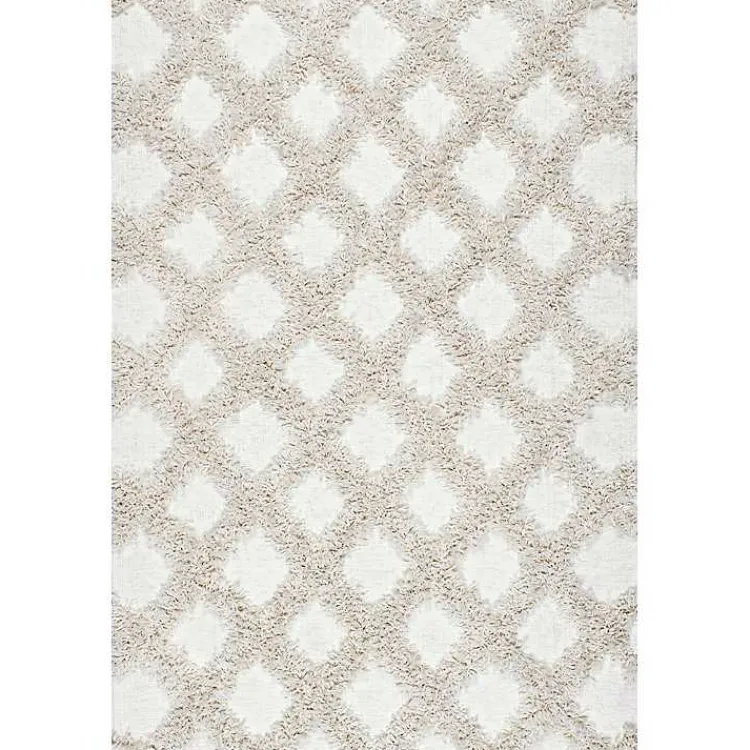 Kirklands Home Francis Diamond Shaggy Area Rug, 4x6 White Discount