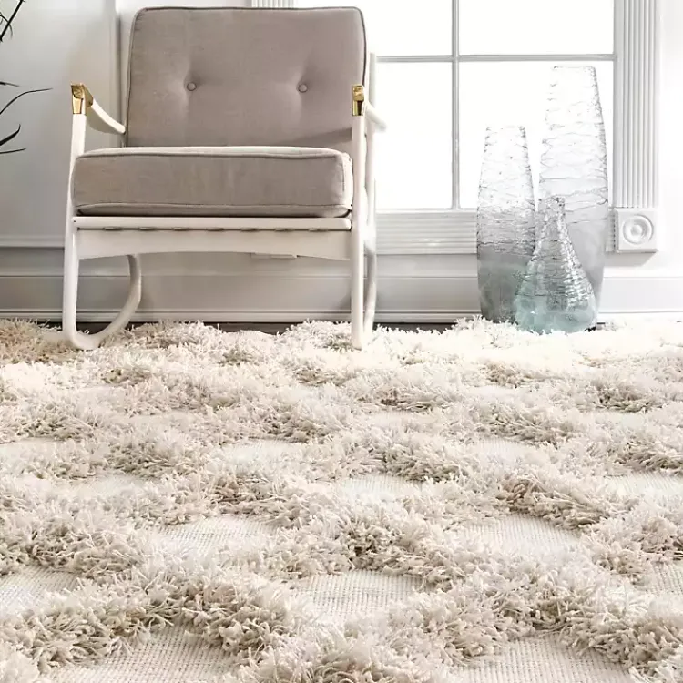 Kirklands Home Francis Diamond Shaggy Area Rug, 6x9 White Outlet