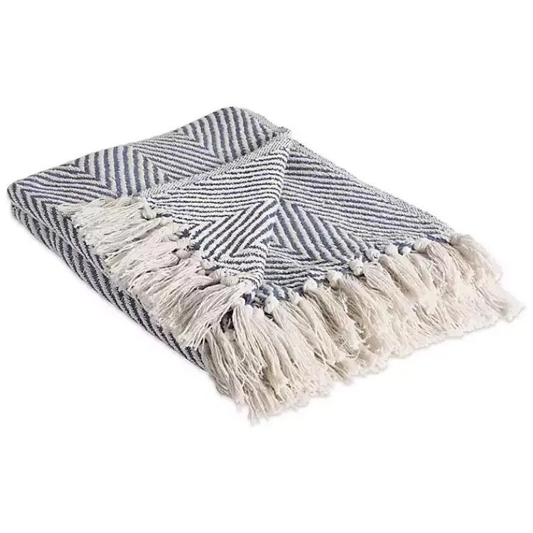 Blankets & Throws>Kirklands Home French Chevron and Fringe Throw Blue