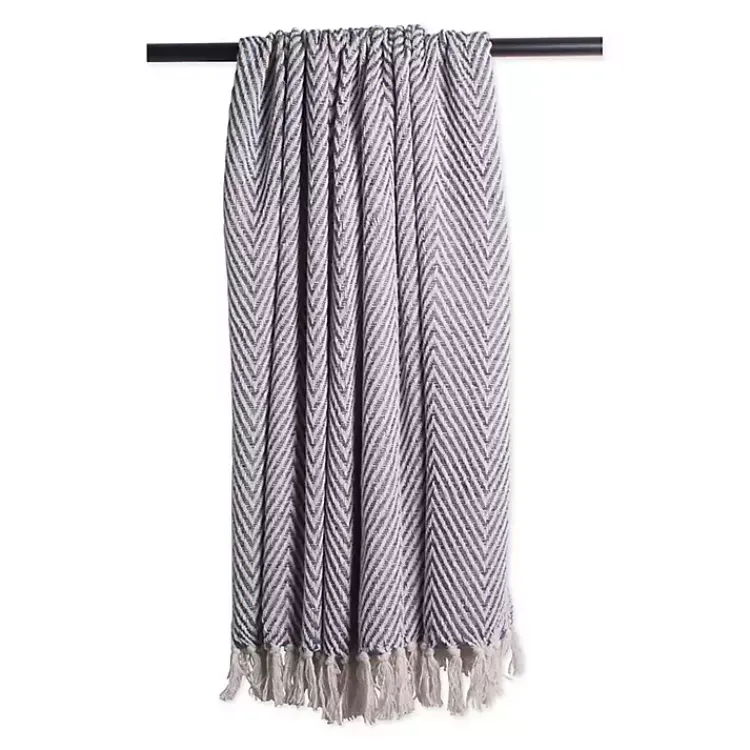 Blankets & Throws>Kirklands Home French Chevron and Fringe Throw Blue