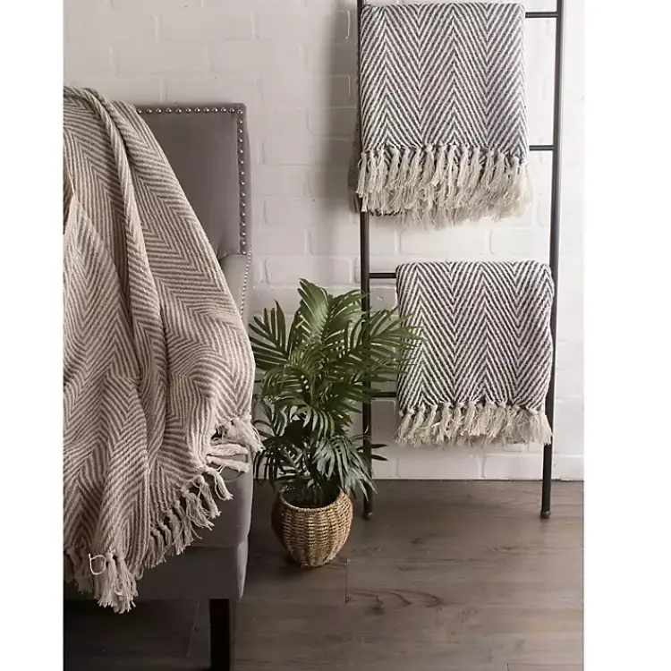 Blankets & Throws>Kirklands Home French Chevron and Fringe Throw Blue