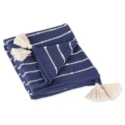 Blankets & Throws>Kirklands Home French Slub Stripe Decorative Throw Blue