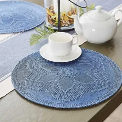 Kirklands Home French Woven Round Placemats, Set of 6 Blue Hot