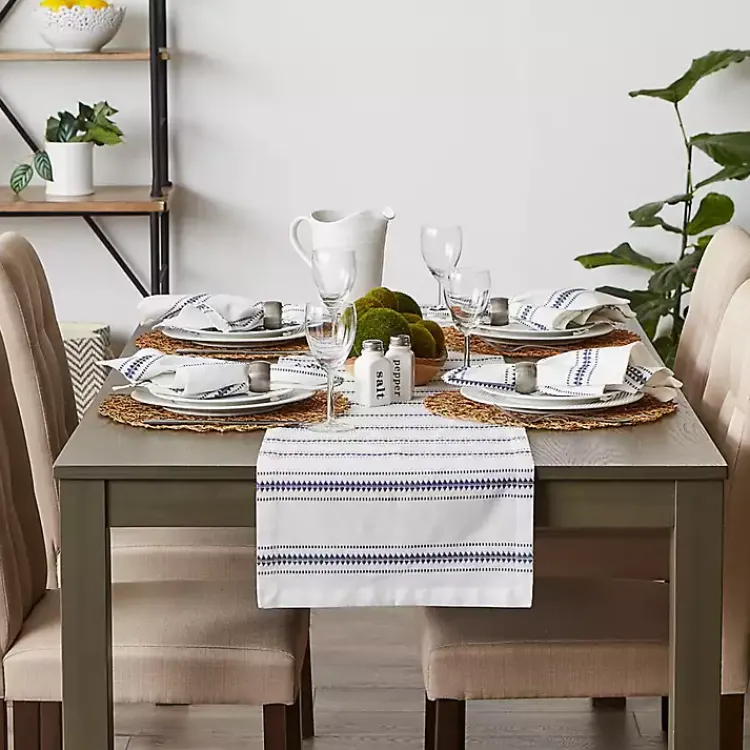 Kirklands Home French Zig Zag Stripe Table Runner, 72 in. Blue Outlet