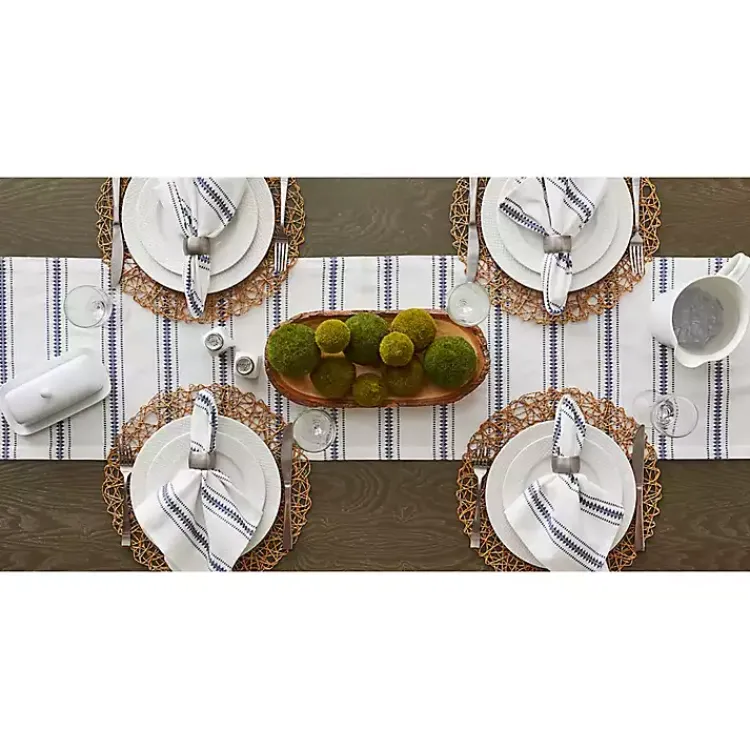 Kirklands Home French Zig Zag Stripe Table Runner, 72 in. Blue Outlet