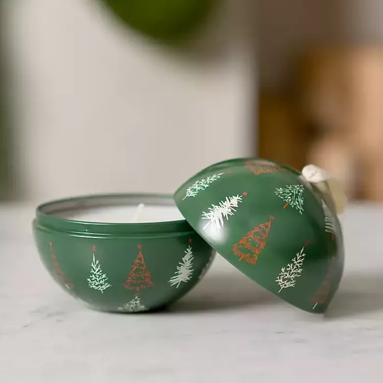 Candles>Kirklands Home Fresh Fallen Snow Tin Candle Ornament Green